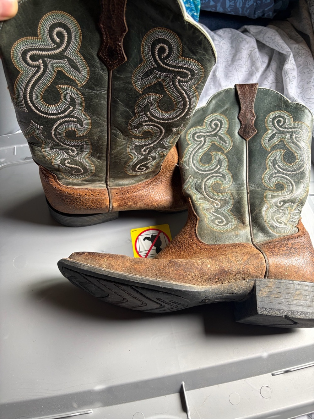 Ariat Brown Leather Western Heeled Boots with Green Shaft